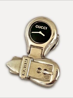 GUCCI Vintage 6700L Lapel Pin Brooch Silvertone Stamped 1990s RARE